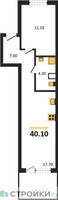 Планировка однокомнатной(апартаменты) площадью 40.1 квадратных метров в “ЖК Равновесие”