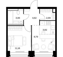 Планировка однокомнатной(квартира) площадью 35.36 квадратных метров в “ЖК НОВА”