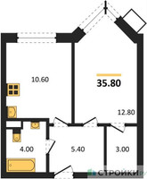 Планировка однокомнатной(квартира) площадью 35.8 квадратных метров в “ЖК Видный берег 2”
