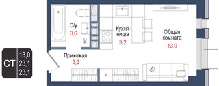 Планировка студии(квартира) площадью 23.1 квадратных метров в “ЖК КИНОКВАРТАЛ”