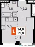 Планировка студии(квартира) площадью 29.8 квадратных метров в “ЖК Sydney City (Сидней Сити)”