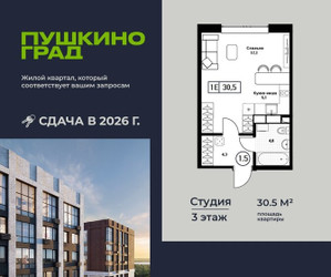 Планировка студии(квартира) площадью 30.5 квадратных метров в ЖК “ЖК Пушкино Град”