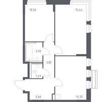 Планировка двухкомнатной(квартира) площадью 53.16 квадратных метров в “ЖК Рублевский Квартал”