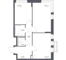 Планировка двухкомнатной(квартира) площадью 53.16 квадратных метров в ЖК “ЖК Рублевский Квартал”