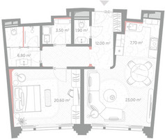 Планировка однокомнатной(квартира) площадью 75.5 квадратных метров в “ЖК Николь”