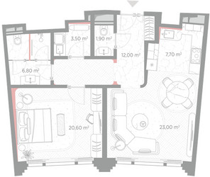 Планировка однокомнатной(квартира) площадью 75.5 квадратных метров в ЖК “ЖК Николь”