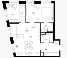 Планировка двухкомнатной(квартира) площадью 69 квадратных метров в “ЖК 2-й Иртышский”