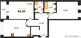 Планировка двухкомнатной(квартира) площадью 64.5 квадратных метров в “ЖК Sydney City (Сидней Сити)”