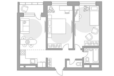 Планировка трехкомнатной(квартира) площадью 56.35 квадратных метров в ЖК “ЖК Ильинойс”