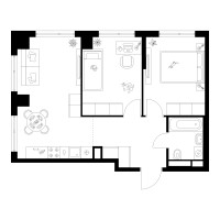 Планировка двухкомнатной(квартира) площадью 54.6 квадратных метров в “Квартал Мит”