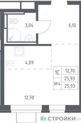Планировка студии(квартира) площадью 25.93 квадратных метров в ЖК “ЖК Богдановский Лес”