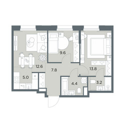 Планировка трехкомнатной(квартира) площадью 56.4 квадратных метров в ЖК “ЖК Станиславский”