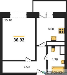 Планировка однокомнатной(квартира) площадью 40 квадратных метров в ЖК “ЖК Высокий берег (Ногинск)”