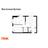 Планировка двухкомнатной(квартира) площадью 48.5 квадратных метров в “ЖК Восточное Бутово”