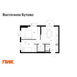 Планировка двухкомнатной(квартира) площадью 48.5 квадратных метров в ЖК “ЖК Восточное Бутово”