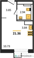 Планировка студии(квартира) площадью 21.36 квадратных метров в “ЖК Пригород Лесное”