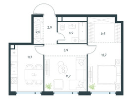 Планировка двухкомнатной(квартира) площадью 56.2 квадратных метров в “ЖК Левел Нижегородская”