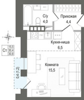 Планировка студии(квартира) площадью 30.4 квадратных метров в “ЖК КИНОКВАРТАЛ”