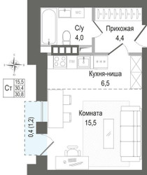 Планировка студии(квартира) площадью 30.4 квадратных метров в ЖК “ЖК КИНОКВАРТАЛ”