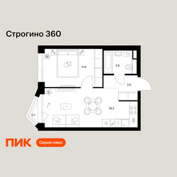 Планировка однокомнатной(квартира) площадью 37.5 квадратных метров в ЖК “ЖК Строгино 360”