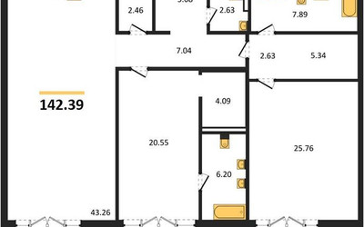 Планировка двухкомнатной(квартира) площадью 142.38 квадратных метров в ЖК “ЖК LUCE (Люче)”