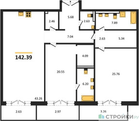 Планировка двухкомнатной(квартира) площадью 142.38 квадратных метров в ЖК “ЖК LUCE (Люче)”