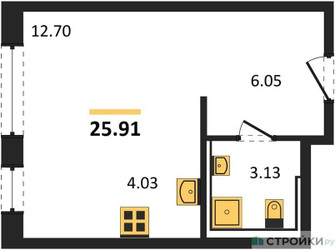 Планировка студии(квартира) площадью 25.91 квадратных метров в ЖК “ЖК Новое Внуково”