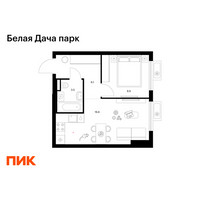 Планировка однокомнатной(квартира) площадью 35.1 квадратных метров в “ЖК Белая Дача парк”