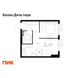 Планировка однокомнатной(квартира) площадью 35.1 квадратных метров в ЖК “ЖК Белая Дача парк”