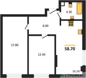 Планировка двухкомнатной(квартира) площадью 58.7 квадратных метров в ЖК “ЖК Sokolinn Park (Соколинн Парк)”