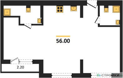 Планировка двухкомнатной(квартира) площадью 56 квадратных метров в ЖК “ЖК Первый квартал”