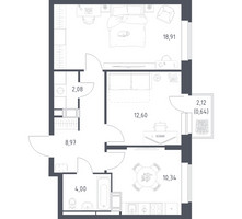 Планировка двухкомнатной(квартира) площадью 57.54 квадратных метров в “ЖК Большое Путилково”