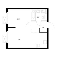 Планировка однокомнатной(квартира) площадью 35.5 квадратных метров в “ЖК Ильинские луга”