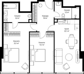 Планировка двухкомнатной(квартира) площадью 81.6 квадратных метров в ЖК “ЖК ОНЕ”