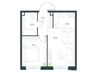 Планировка двухкомнатной(квартира) площадью 40.7 квадратных метров в ЖК “ЖК Левел Мичуринский”