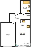 Планировка однокомнатной(квартира) площадью 39.8 квадратных метров в “Жилые кварталы Белый Град”