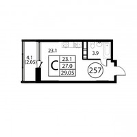 Планировка студии(квартира) площадью 29.1 квадратных метров в “ЖК Космос”