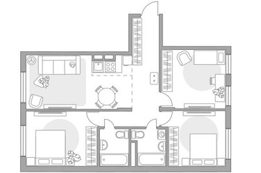 Планировка 4+ комнатной(квартира) площадью 73.36 квадратных метров в ЖК “ЖК Аникеевский”