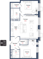 Планировка трехкомнатной(квартира) площадью 77.8 квадратных метров в “ЖК КИНОКВАРТАЛ”