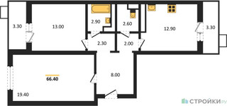 Планировка двухкомнатной(квартира) площадью 66.4 квадратных метров в “ЖК Пироговская Ривьера”