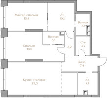Планировка двухкомнатной(квартира) площадью 100.8 квадратных метров в “ЖК Коллекция Лужники”