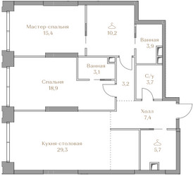 Планировка двухкомнатной(квартира) площадью 100.8 квадратных метров в ЖК “ЖК Коллекция Лужники”