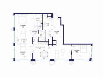 Планировка 4+ комнатной(квартира) площадью 128.02 квадратных метров в ЖК “ЖК Остров”
