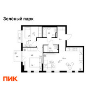 Планировка двухкомнатной(квартира) площадью 61.8 квадратных метров в “ЖК Зеленый парк”