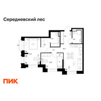 Планировка двухкомнатной(квартира) площадью 63.5 квадратных метров в “ЖК Середневский лес”