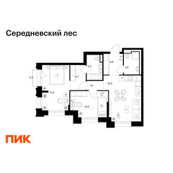 Планировка двухкомнатной(квартира) площадью 63.5 квадратных метров в ЖК “ЖК Середневский лес”
