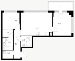 Планировка двухкомнатной(квартира) площадью 57 квадратных метров в “ЖК Кутузовский квартал”