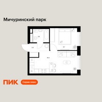 Планировка однокомнатной(квартира) площадью 33 квадратных метров в “ЖК Мичуринский Парк”