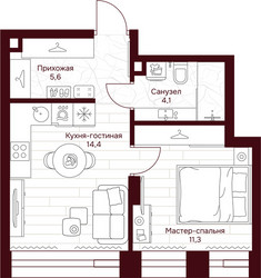 Планировка однокомнатной(квартира) площадью 35.4 квадратных метров в ЖК “ЖК Дом 7 Даниловский”