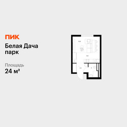 Планировка студии(квартира) площадью 24 квадратных метров в ЖК “ЖК Белая Дача парк”